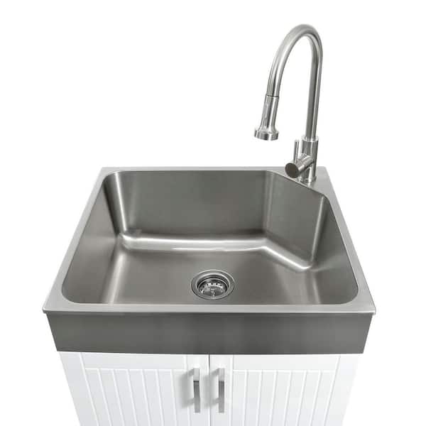 Presenza 24.1-in Brushed Steel Drop-In Utility Tub with Faucet