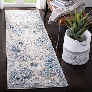 Madison White/Royal Blue 2 ft. x 14 ft. Border Runner Rug