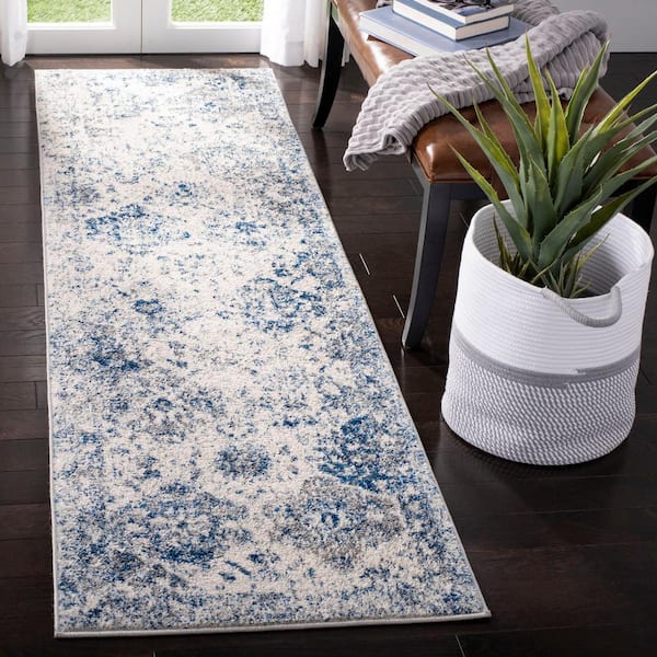 Madison White/Royal Blue 2 ft. x 14 ft. Border Runner Rug