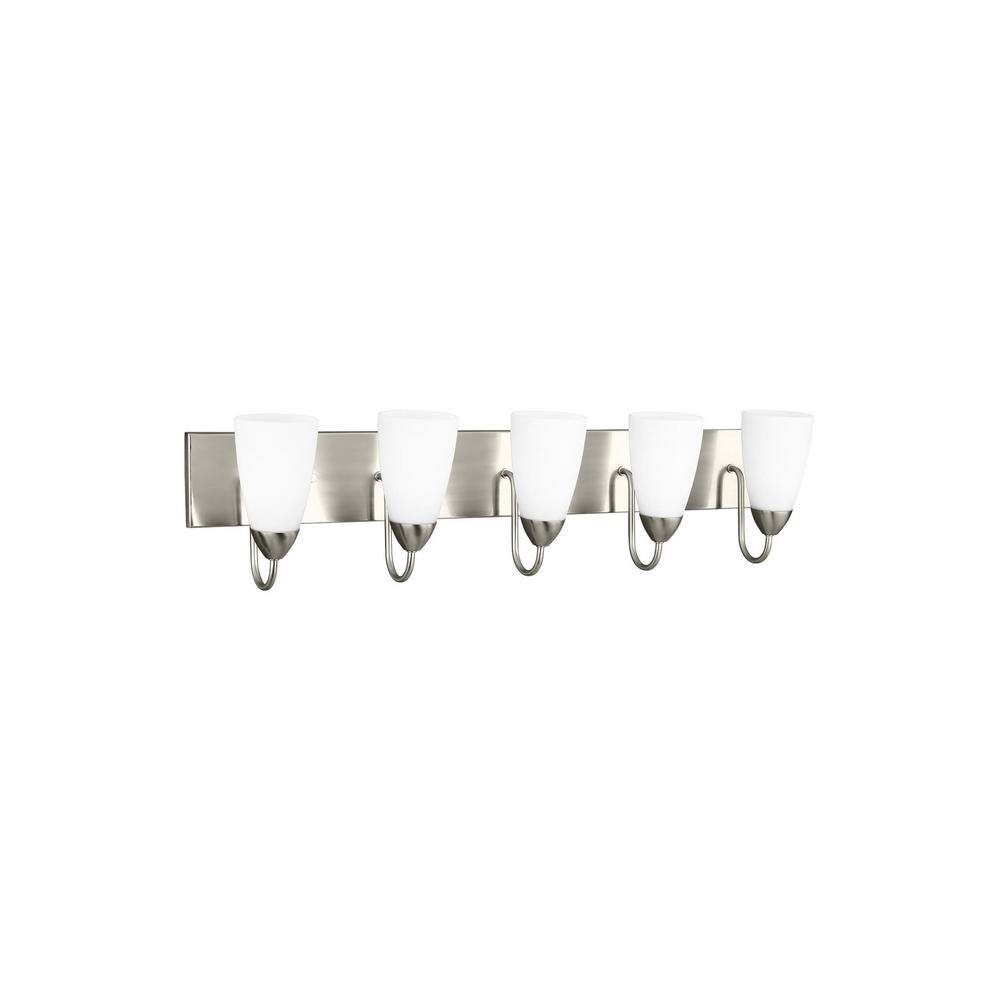 Seville Brushed Nickel 5-Light Wall/Bath Fixture with Etched Glass Shades