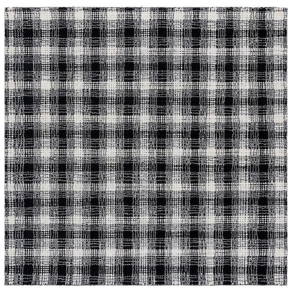 Genre 6 ft. x 6 ft. Black/Ivory Gradient Plaid Square Area Rug