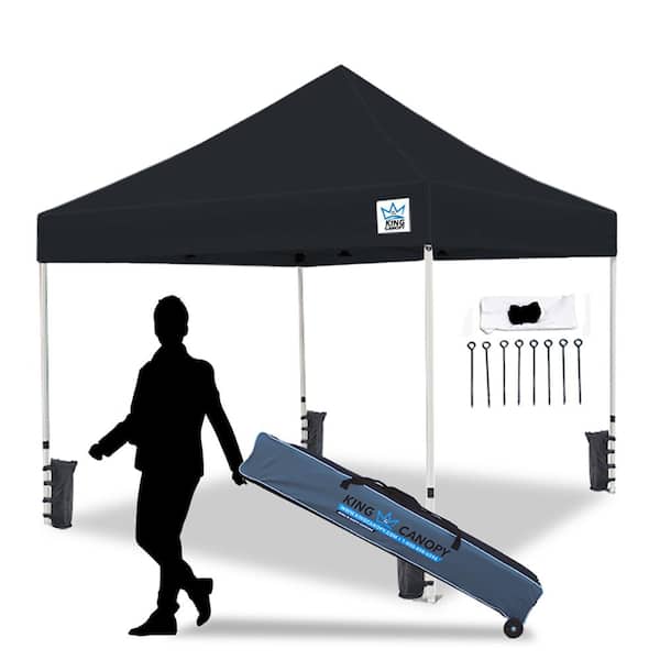 King Canopy Ares 10 ft. x 10 ft. Commercial Instant Popup Canopy with Weight Bags, 1-1/2 in. Hexagon Legs, Black Cover