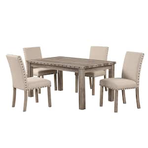 5-Pieces Rectangular Wood Tone Wooden Top Dining Table Set 4 Seats