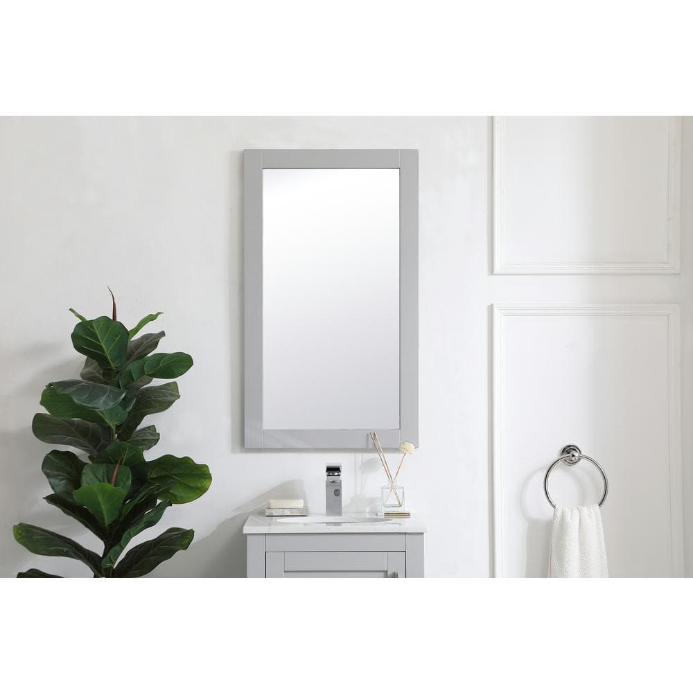 Gray Rectangular Wood Bathroom Vanity Mirror 18 x 32 Inch