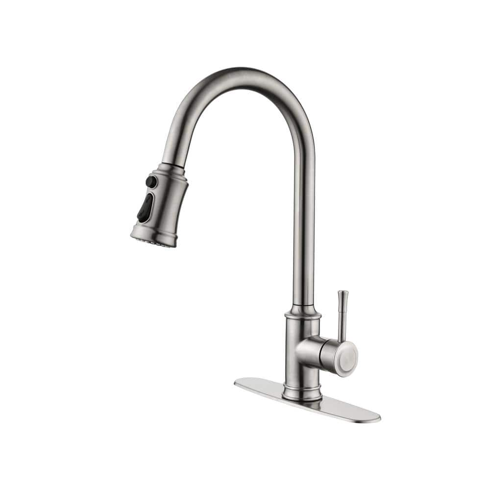 Single Handle Pull Down Sprayer Kitchen Faucet with Spot Resistant, Pull Out Spray Wand in Brushed Nickel Stainless -  Lukvuzo, HSPH029FS041