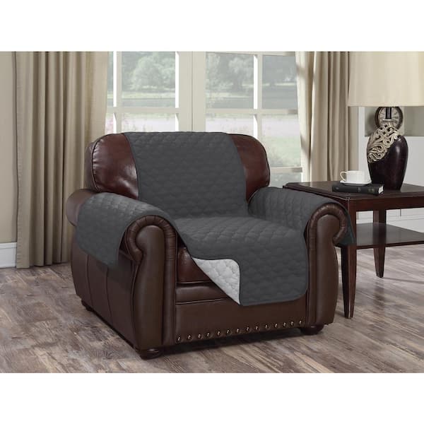 J&V TEXTILES Grey Microfiber Water Resistant Reversible Chair Slipcover