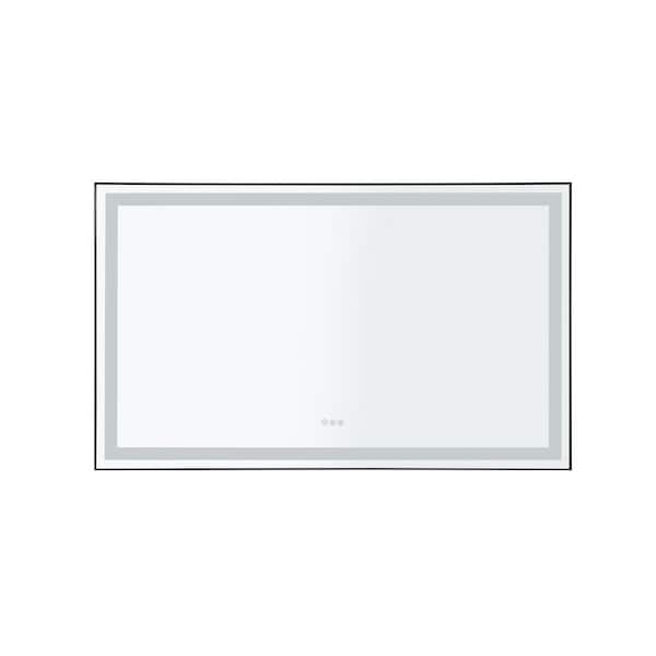 Unbranded 60 in. W x 36 in. H Large Rectangular LED Frameless Anti-Fog Wall Mount Bathroom Vanity Mirror in Matte Black