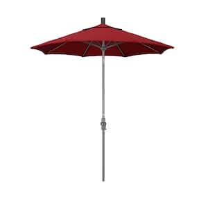 7.5 ft. Grey Aluminum Market Collar Tilt Crank Lift Patio Umbrella in Red Pacifica