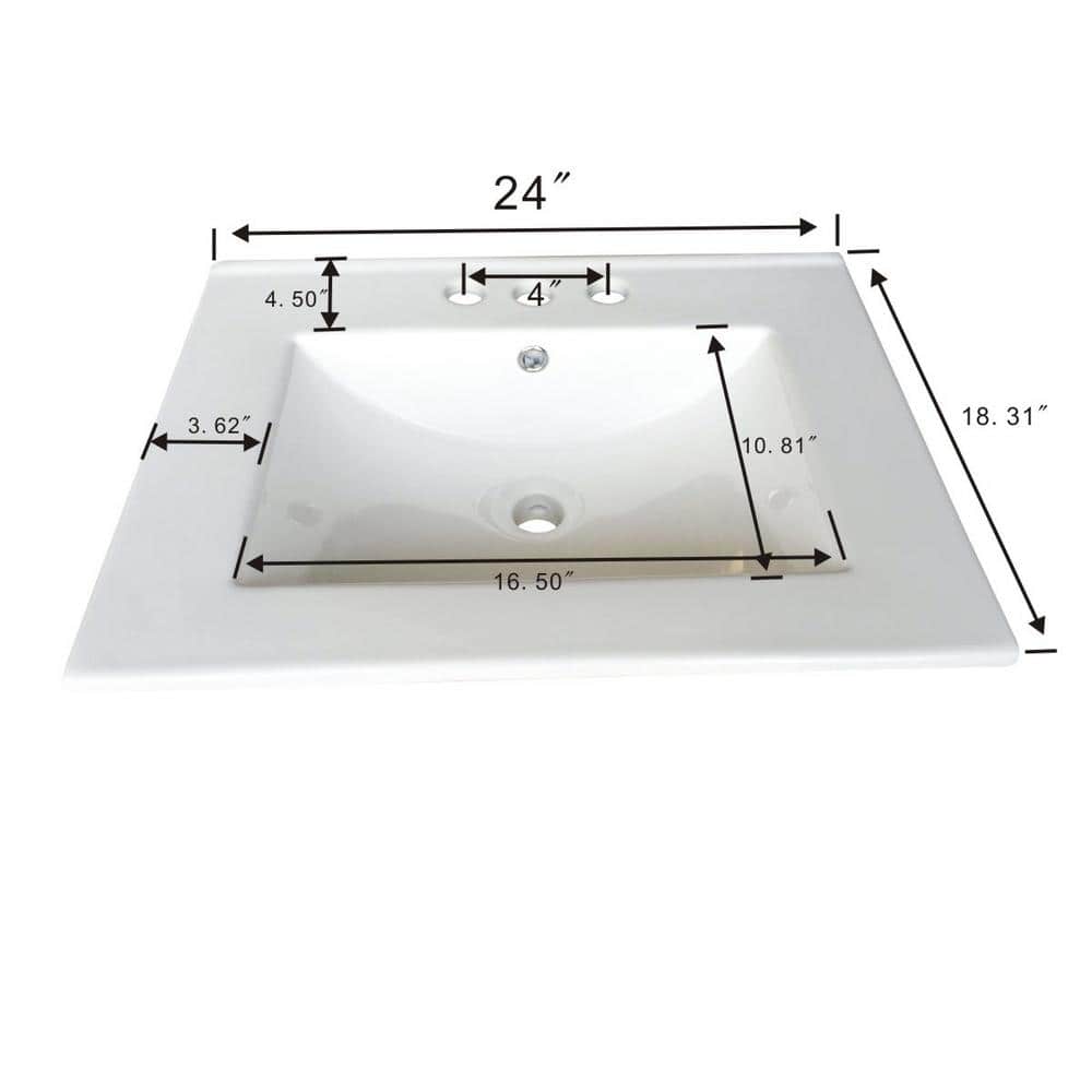 White Ceramic Rectangular Drop-In Bathroom Sink with Overflow