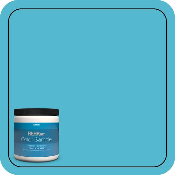 BEHR PREMIUM PLUS 8 oz. #520B-5 Liquid Blue Satin Enamel Interior/Exterior Paint & Primer Color Sample