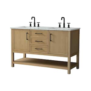 Oliver 54 in. W x 22 in. D x 34 in. H Bath Vanity in Light Oak with Engineered Stone Top in Arabescato with White Sinks