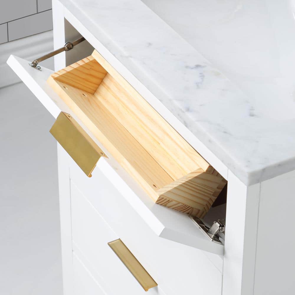 Pure White 24'' Single Sink Vanity with Carrara Marble Top