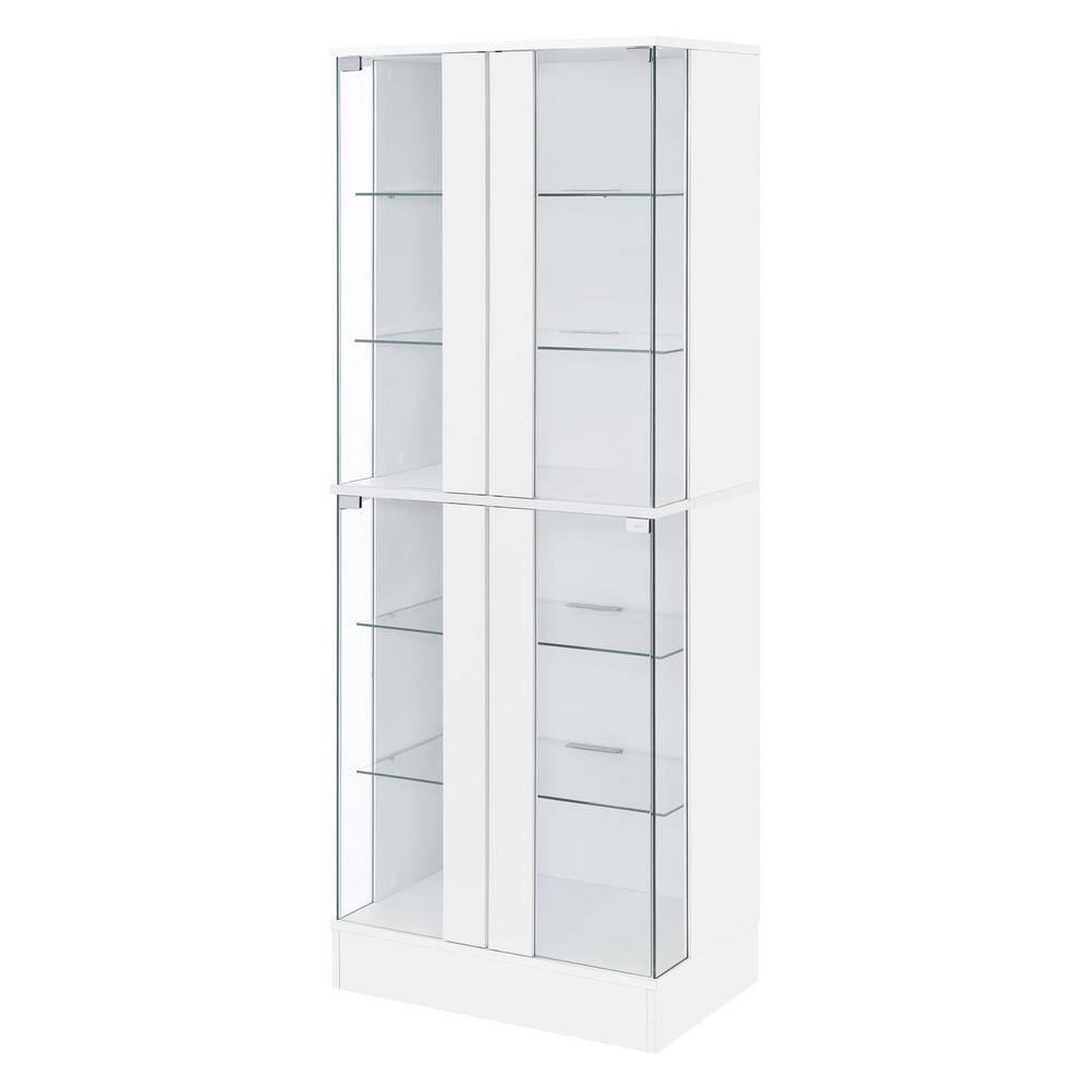 White High Gloss Lighted Glass Curio Cabinet with Shelves