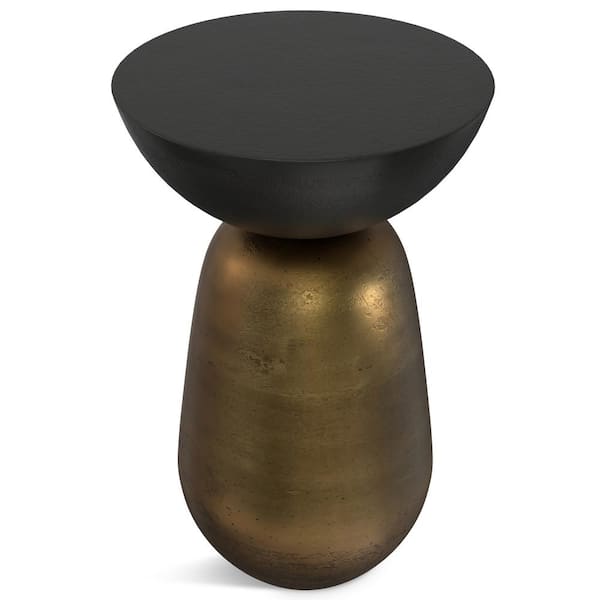 Simpli Home Clement Contemporary 15 in. Wide Round Metal Cast Aluminum Side Table in Black/Antique Brass, Fully Assembled