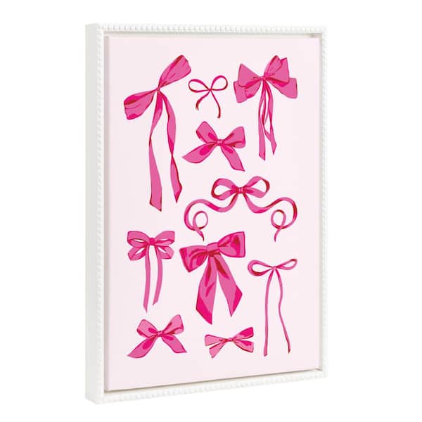Kate and Laurel Sylvie Beaded Pink Bows Framed Canvas by Honey Island Studio (Set of 1) Culture Art Print 18.00 in. x 24.00 in.