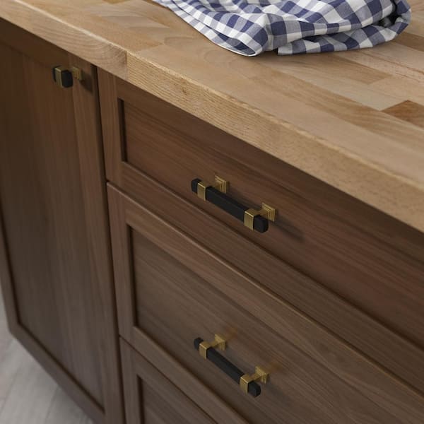 Wrapped Square Dual Finish 3 in. (76 mm) Modern Matte Black and Modern Gold Cabinet Drawer Pull