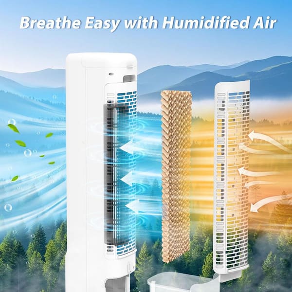 Atemomen 41 in. 3-Speeds White Tower Fan-Evaporative Air Cooler