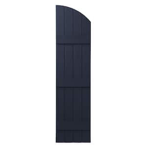 15 in. x 61 in. Polypropylene Plastic Arch Top Closed Board and Batten Shutters Pair in Dark Navy