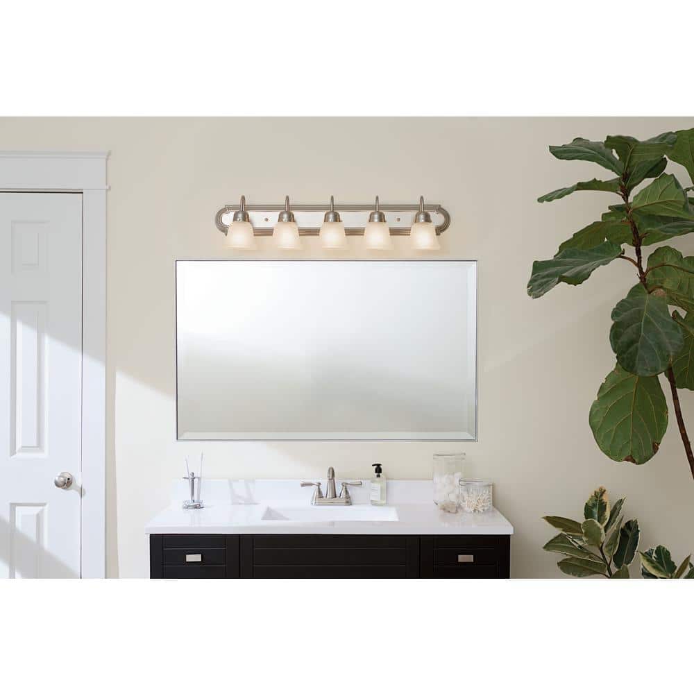 Nickel 36" 5-Light Vanity Bath Light with White Bell Shades