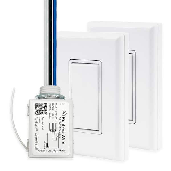 3-Way Battery-Free Wireless Light Switch Kit, 2-Remote Switches Control 1 On/Off 5amp Receiver - White