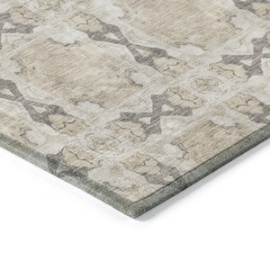 Beige and Gray 5 ft. x 8 ft. Woven Floral;Medallion Rectangle Indoor/Outdoor Area Rug