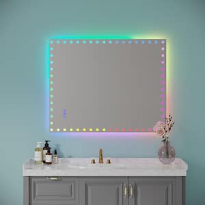 40 in. W x 32 in. H Rectangular Framed Anti-Fog Dimmable Wall Bathroom Vanity Mirror with RGB Backlit in White