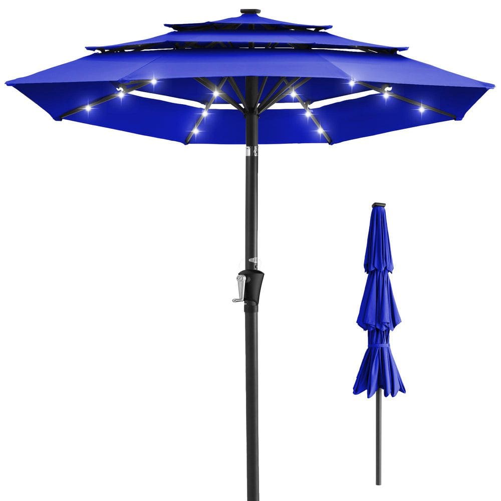 10 ft. Steel Market Solar Tilt Patio Umbrella in Resort Blue with Push Butt