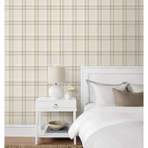 French Vanilla Calverlay Plaid Vinyl Peel and Stick Wallpaper Roll (31.35 sq. ft.)