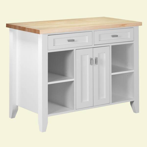 Strasser Woodenworks Provence 48 in. Kitchen Island in Satin White with Maple Top-DISCONTINUED