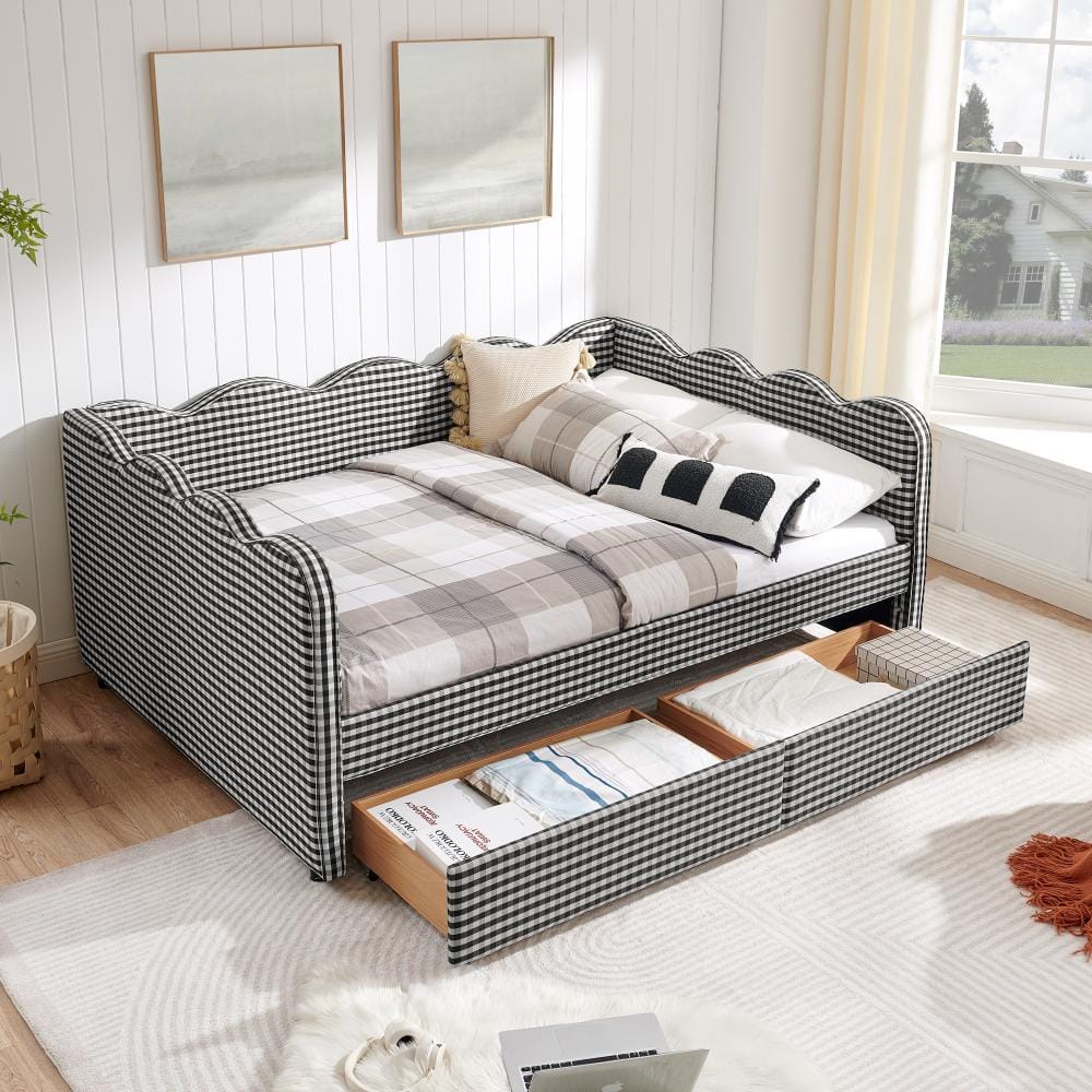 AP-Serenity Gingham Daybed with 2 Storage Drawers & USB Port, Wave-Shaped Full Size Sofa Bed,  Black price history on PriceWatchPro