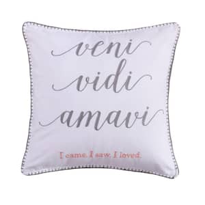Darcy White, Grey "Veni, Vidi, Amaui" I Came, I Saw, I Loved Embroidered 18 in. x 18 in. Throw Pillow