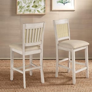 26.32 in. White Cane Slat Back Wood Accent Counter Height Chair (Set of 2)
