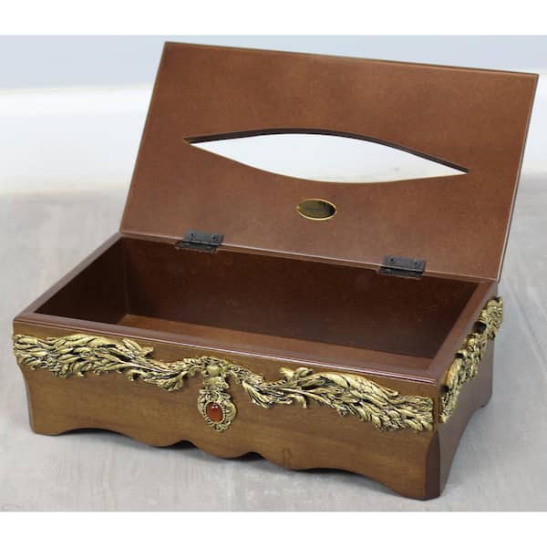 Uniquewise 11 in. W x 6 in. D x 3.2 in. H Solid Wood Tissue Box Holder with Gold Accent