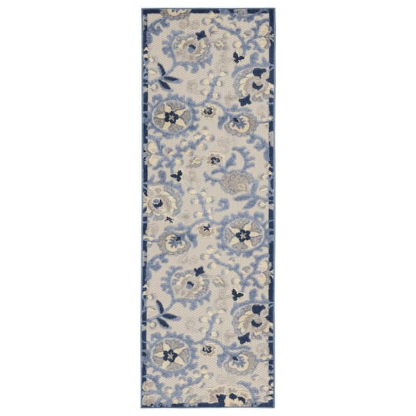 Blue, Gray 2 ft. x 8 ft. Woven Polypropylene Indoor/Outdoor Area Rug