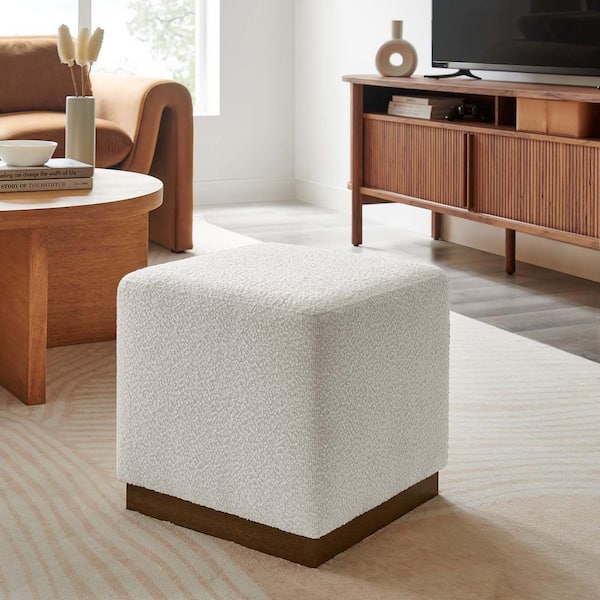 Tilden 17 in. Square Boucle Upholstered Ottoman in Cloud Walnut