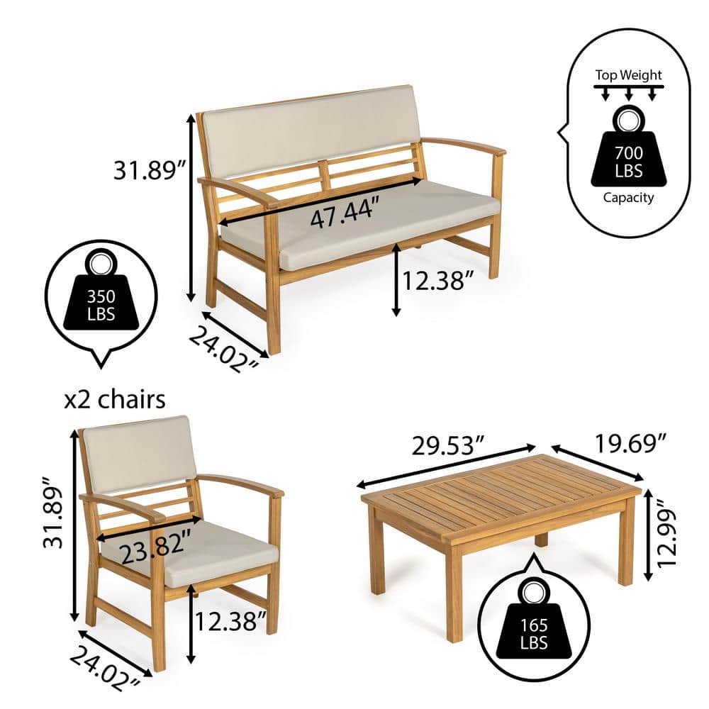 Barclay Light Gray and Teak Brown 4-Piece Acacia Wood Outdoor Patio Set