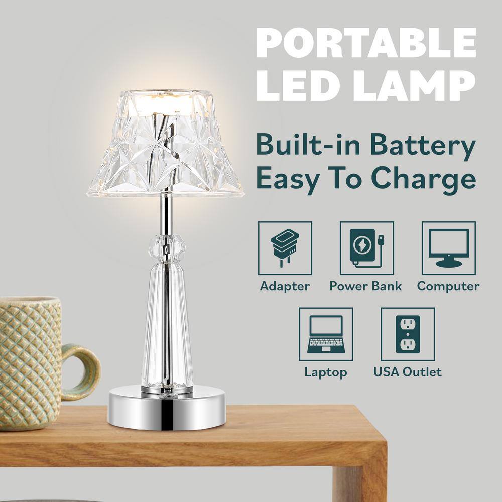 Madelyn Clear Acrylic Rechargeable LED Table Lamp with Faceted Shade