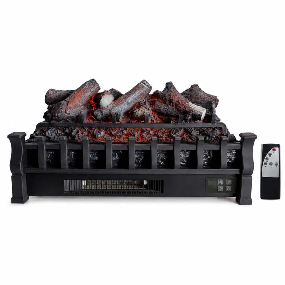 26" Electric Fireplace Log Insert, 1500W Heater with LED Flame, 3 Brightness Levels, Remote, Lemon Wood Faux Logs, Black