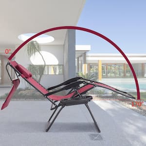 Folding Fabric Recliner Zero Gravity Outdoor Lounge Chair with Shade Canopy Cup Holder Wine