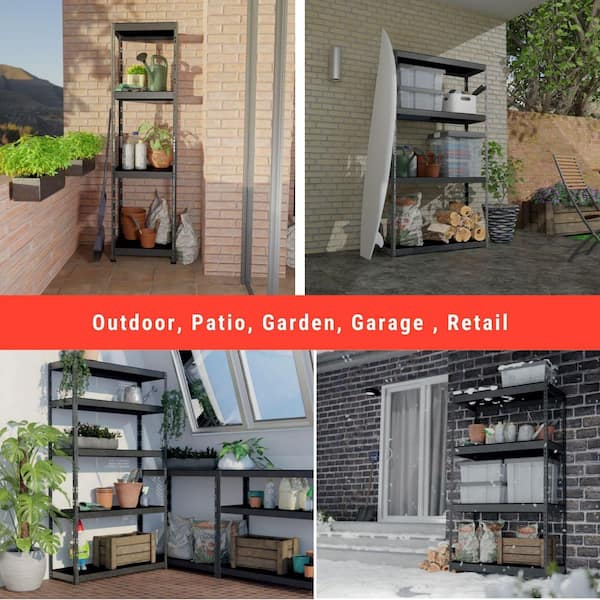 All-Road 4-Tier Steel Storage Shelving Unit in Silver, Washable Polypropylene Racks, Indoor/Outdoor Use, 59 x 20 x 71 in