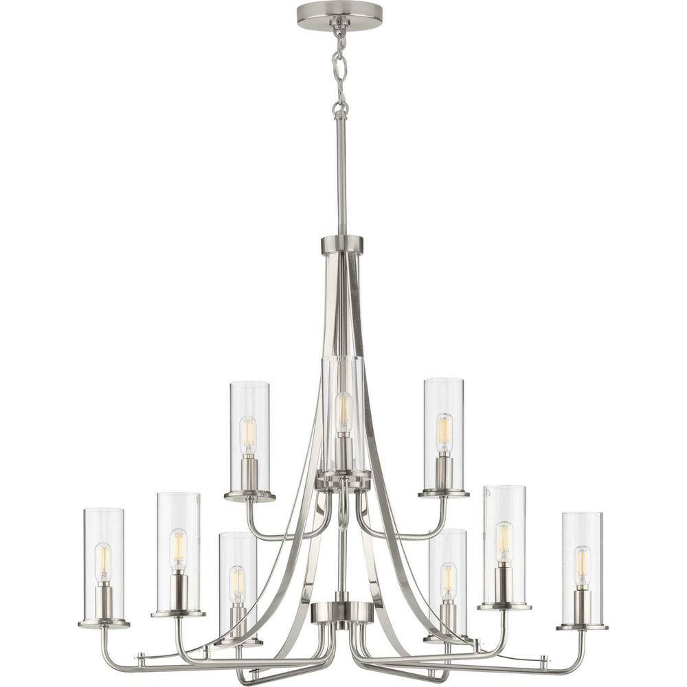 Riley 30" Brushed Nickel 9-Light Chandelier with Clear Glass Shades