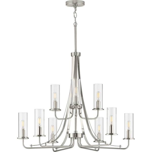 Progress Lighting Riley Collection 9-Light Brushed Nickel Clear Glass New Traditional Chandelier Light