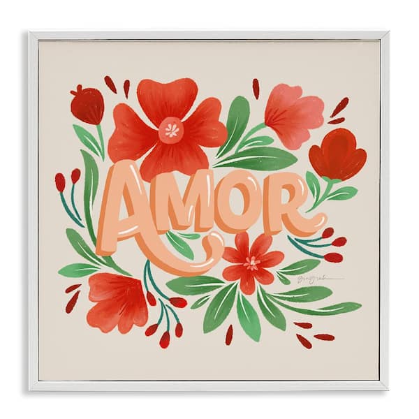 Stupell Industries Amor with Red Flowers by Gia Graham White Framed Nature Giclee Art Print 24 in. x 24 in.