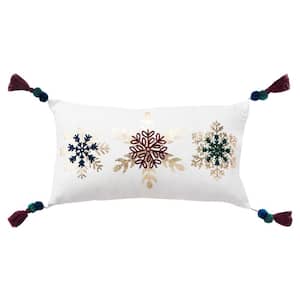 Holiday Ivory/Multi-Color Snowflakes Cotton Poly Filled Decorative 26 in. x 14 in. Throw Pillow