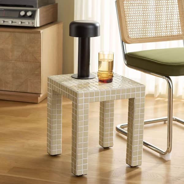 Hotaru 14 in. Cream Square Tiles End Table