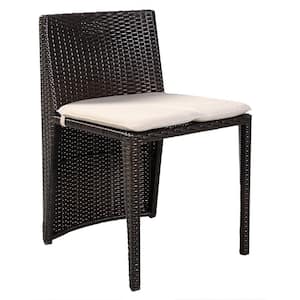 3-Piece Wicker Patio Conversation Set with White Cushion, Can Be Combined Into 1-Piece