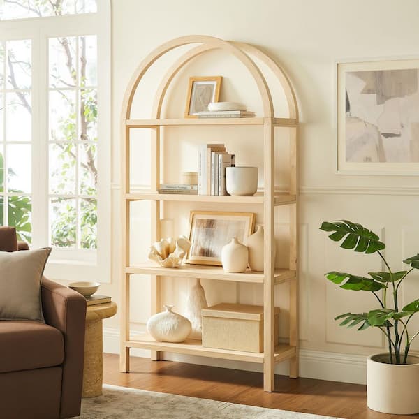 Vexley 72 Inch Large Arched Wood Bookcase in Natural