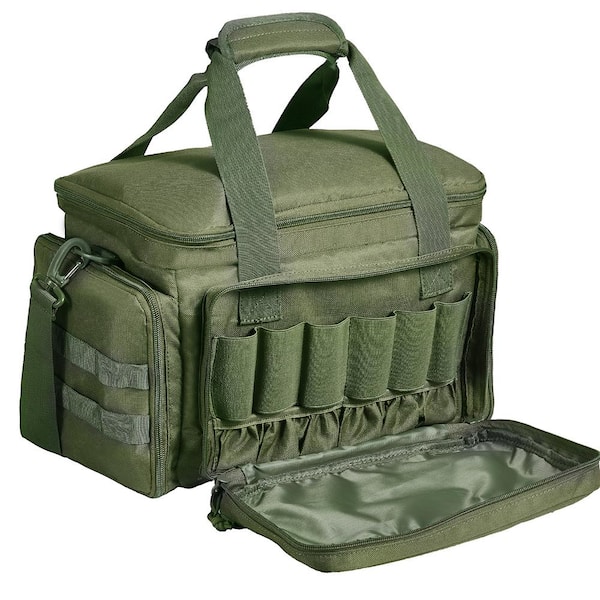 VEVOR Tactical Backpack, Range Bag 14.6 in. Green Backpack for 4-Pistols Tactical Gun Range Bag Single Shoulder Strip Green