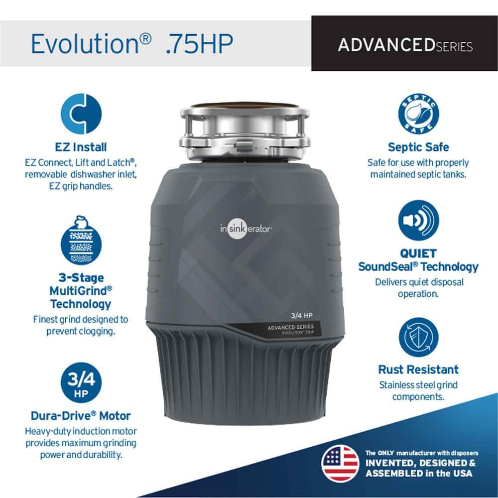 Evolution 3/4 HP Gray Stainless Steel Continuous Feed Garbage Disposal