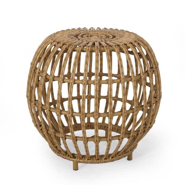 Brown Round Wicker 18.5 in. Outdoor Side Table